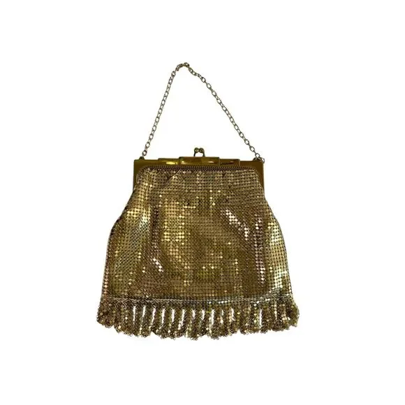 Whiting & Davis 1940's Vintage Gold Mesh Fringed Evening Handbag - Picture 3 of 9